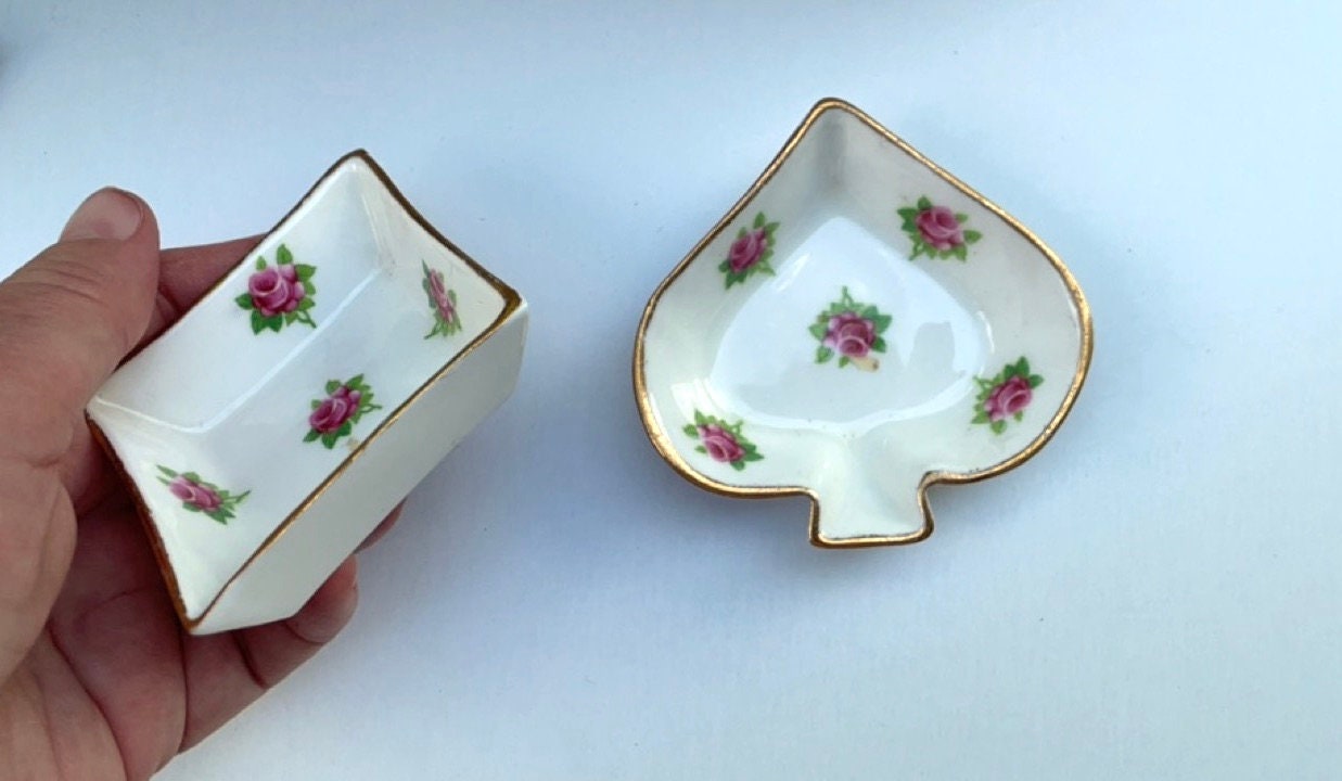Spencer Stevenson Royal Stuart Bone China England rare diamond and spade playing-card themed little vintage holders