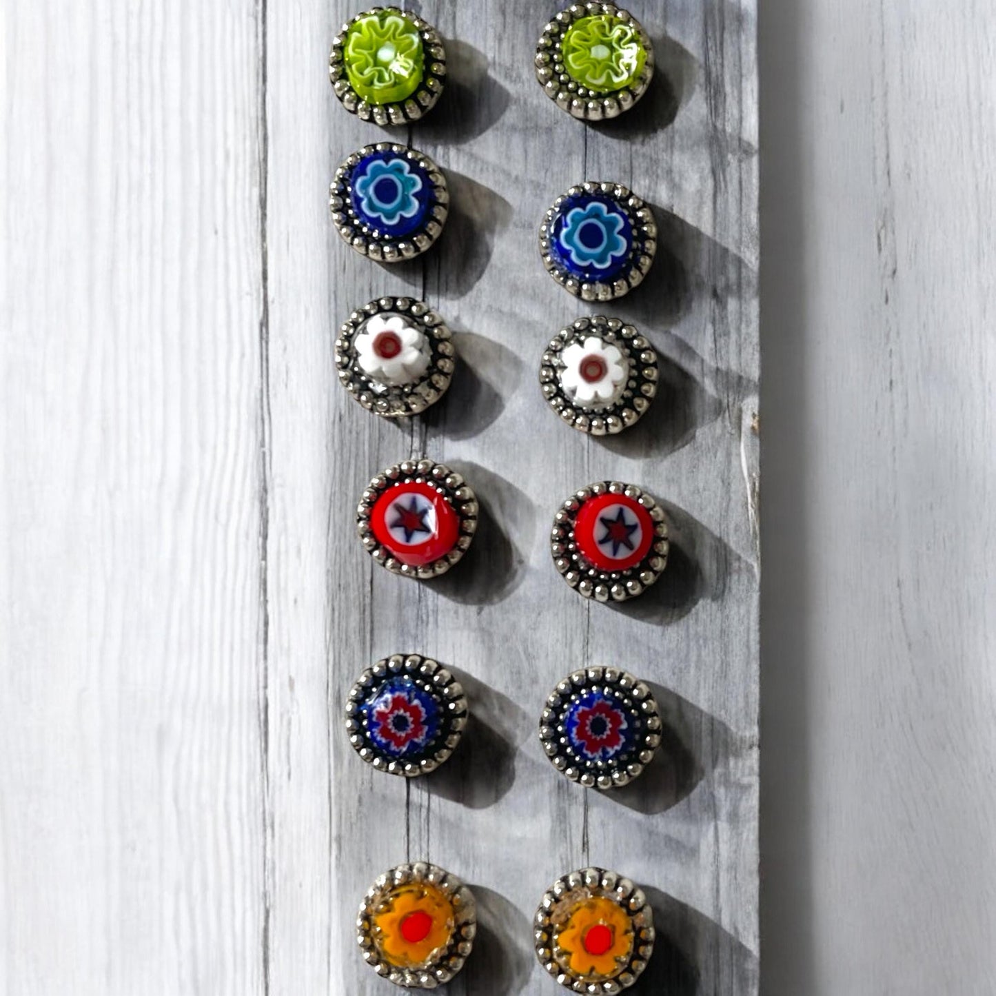 Tiny little 6mm glass millefiori stud earrings - your choice