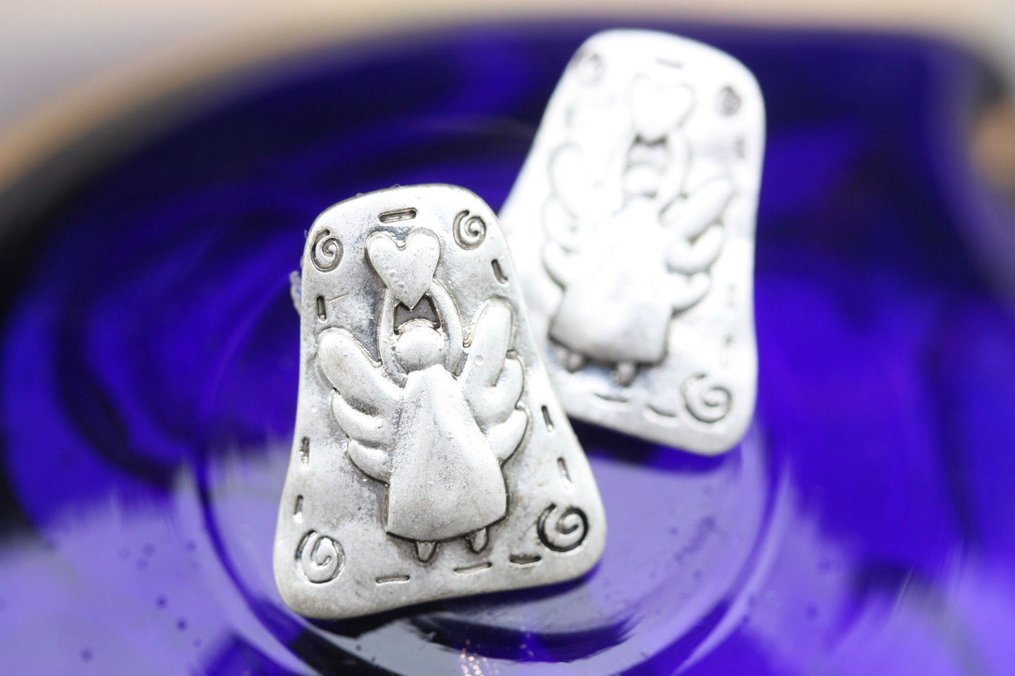Upcycled angel stud earrings