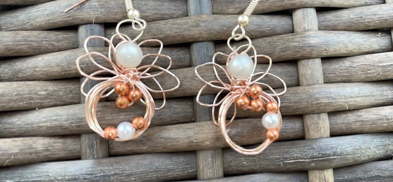 Unique vintage angel earrings - made of wrapped wire with beads