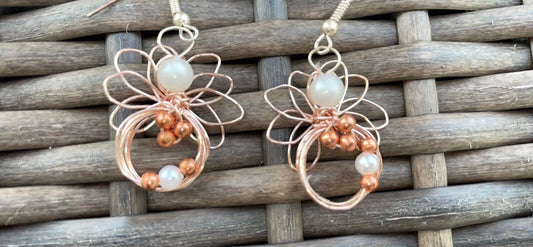 Unique vintage angel earrings - made of wrapped wire with beads