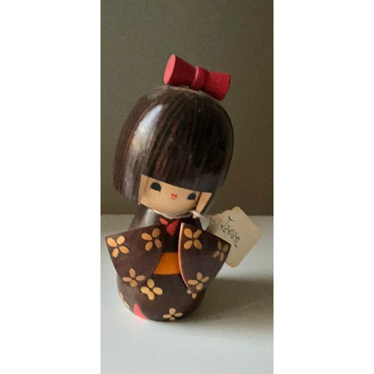 Vintage handmade signed wooden Japanese Kokeshi doll