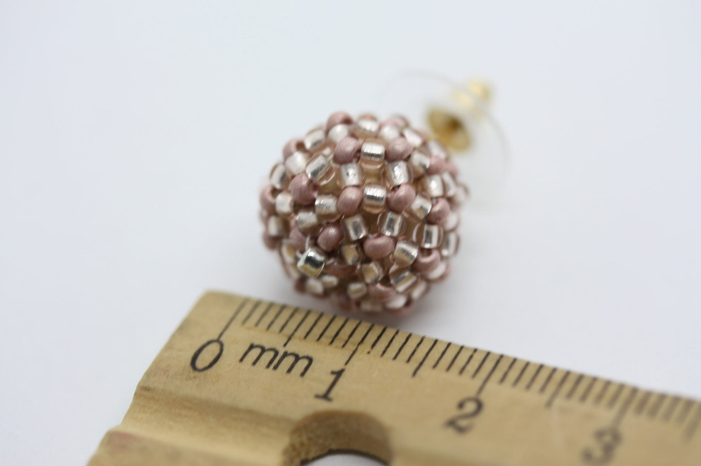 Handmade beaded bead stud earrings - approx. 3/4 of an inch - pink, wedding earrings, summer earrings