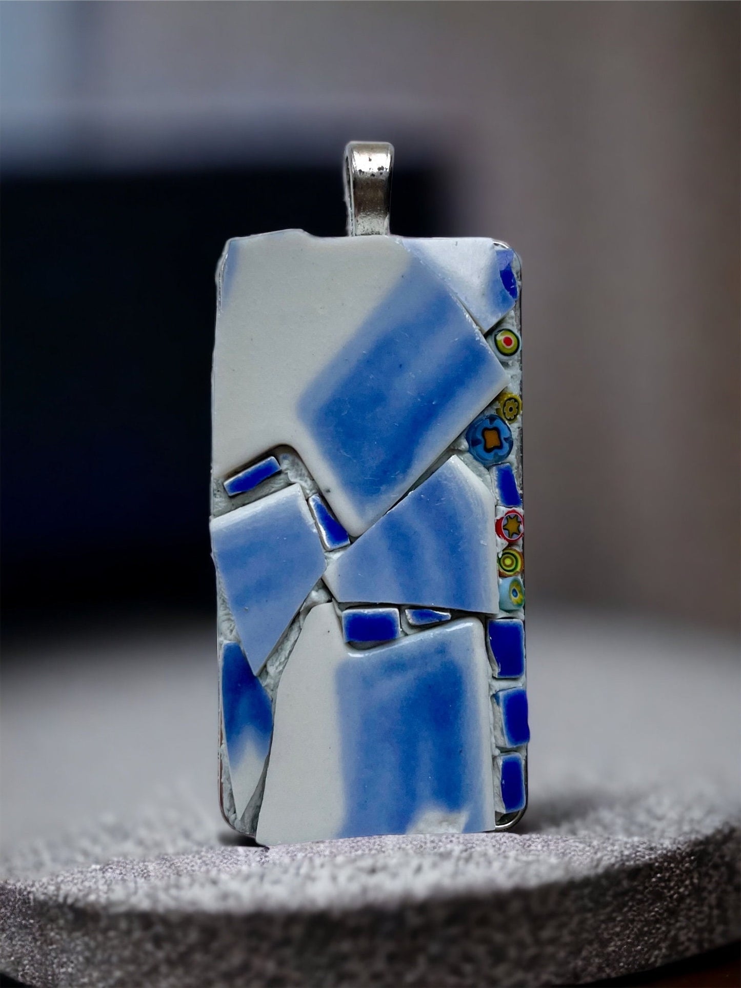 My handmade rectangular mosaic necklace - tile mosaic made with tiny millefiori glass