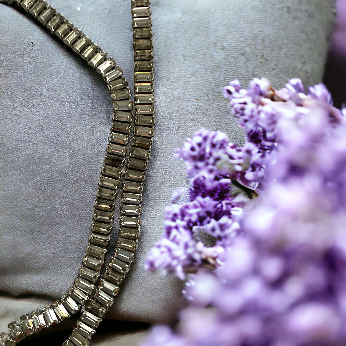 Elegant Vintage Runway Couture style all Crystal baguettes simple single strand necklace