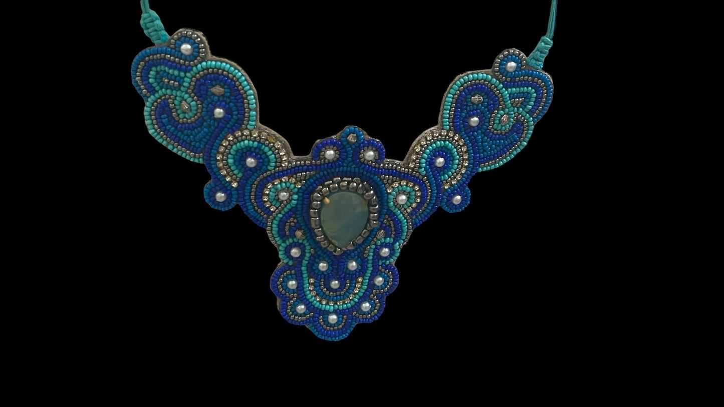 Stunning beadwork necklace with velvet felt backing
