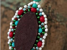 Handmade Beaded Dangle Earrings | Upcycled Vintage Wood & Enamel Beadwork Statement Earrings  | One of a Kind Artisan Jewelry