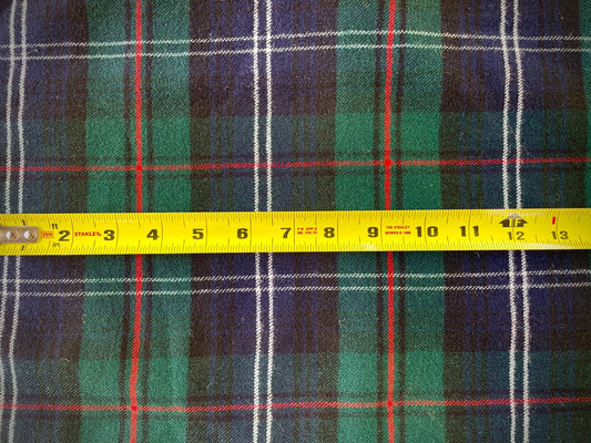 Vintage wool fabric remnant with a great classic plaid design - 60" x 60" - green, blue, red and white