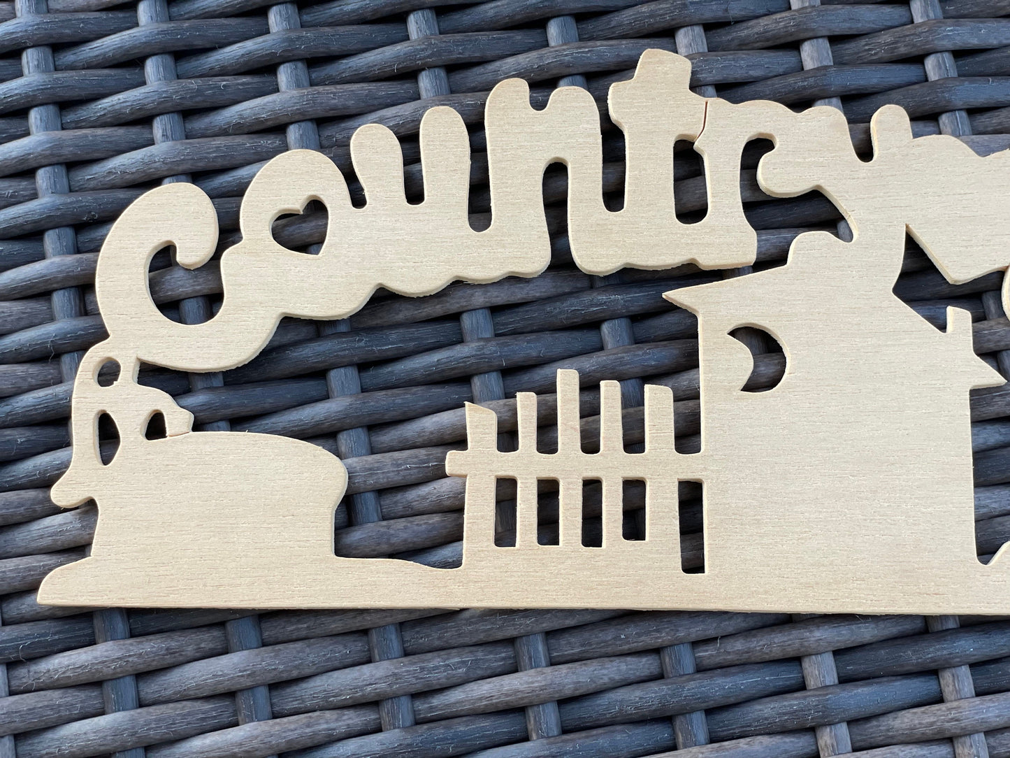 Unfinished wood - "country bath" signs