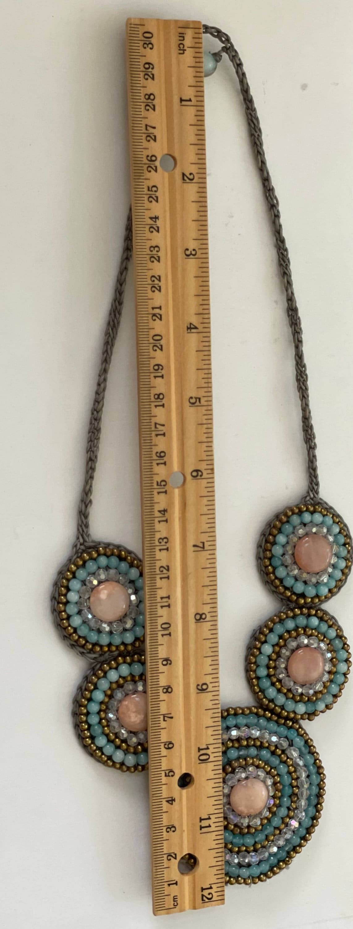 Stunning vintage handmade beadwork necklace with unique crocheted base - Please read description