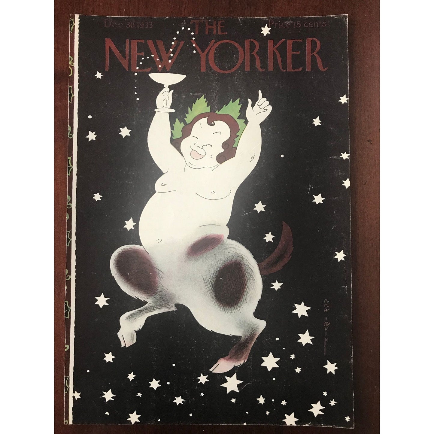 Very Rare - December 30, 1933 by Rea Irvin - The NEW YORKER Magazine original cover - New Years Eve, New Year's Eve Celebration