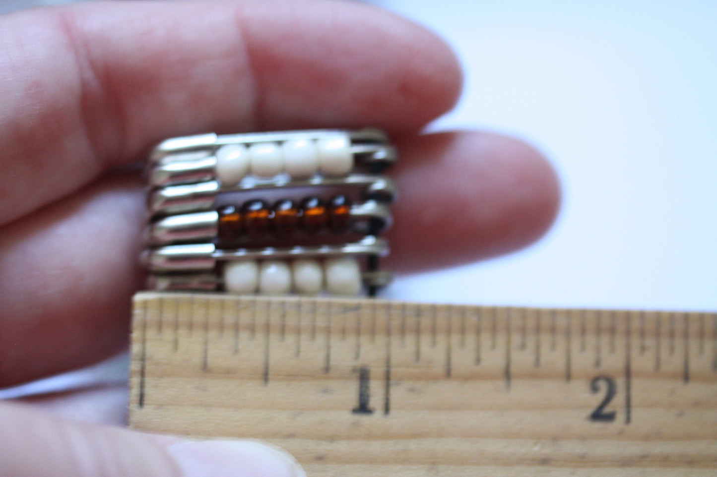 Stunning and unique vintage necklace - made of brown and cream glass seed beads and safety pins - statement jewelry - statement necklace