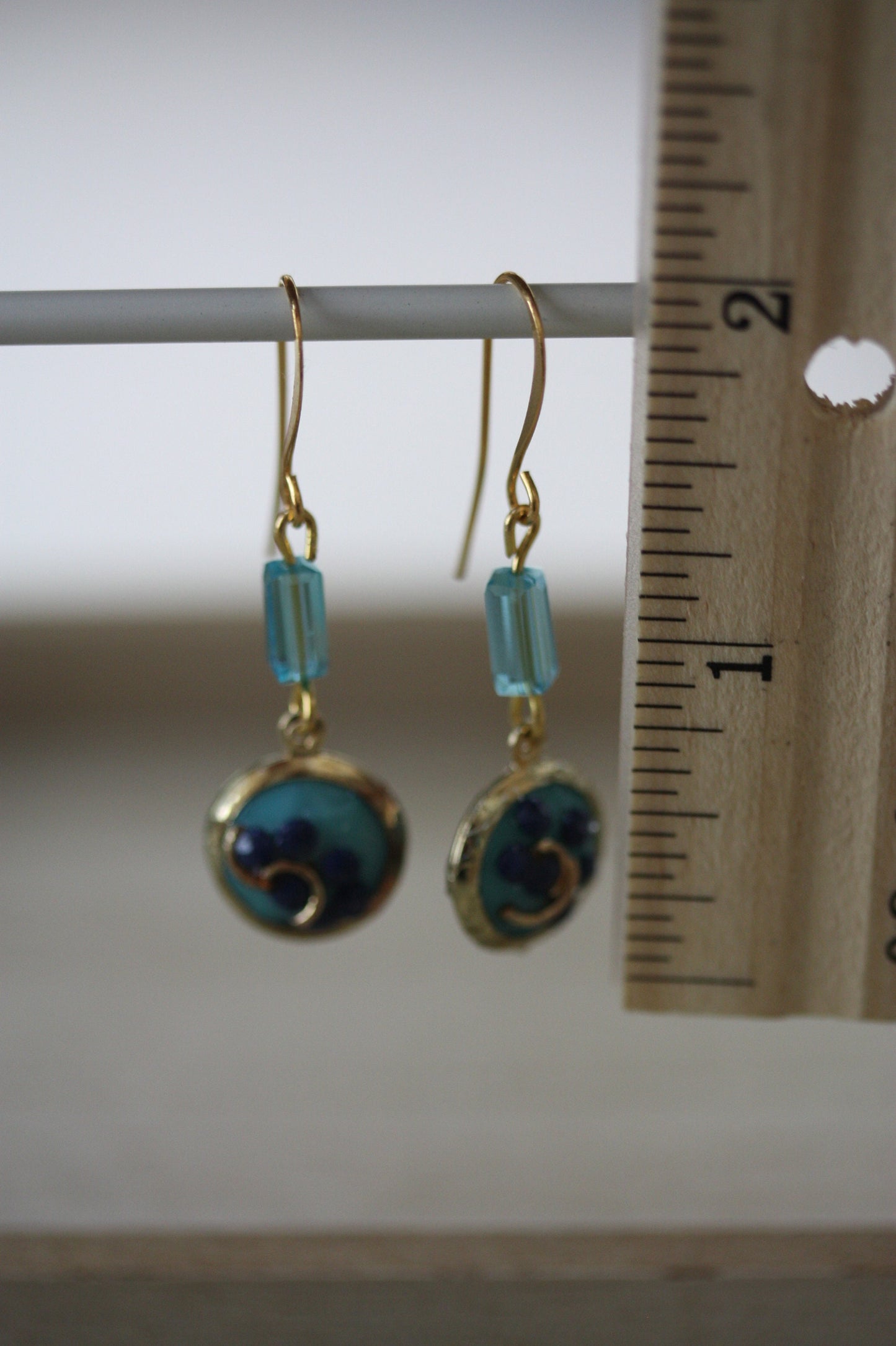 Sweet handmade blue dotted blue floral dangle earrings