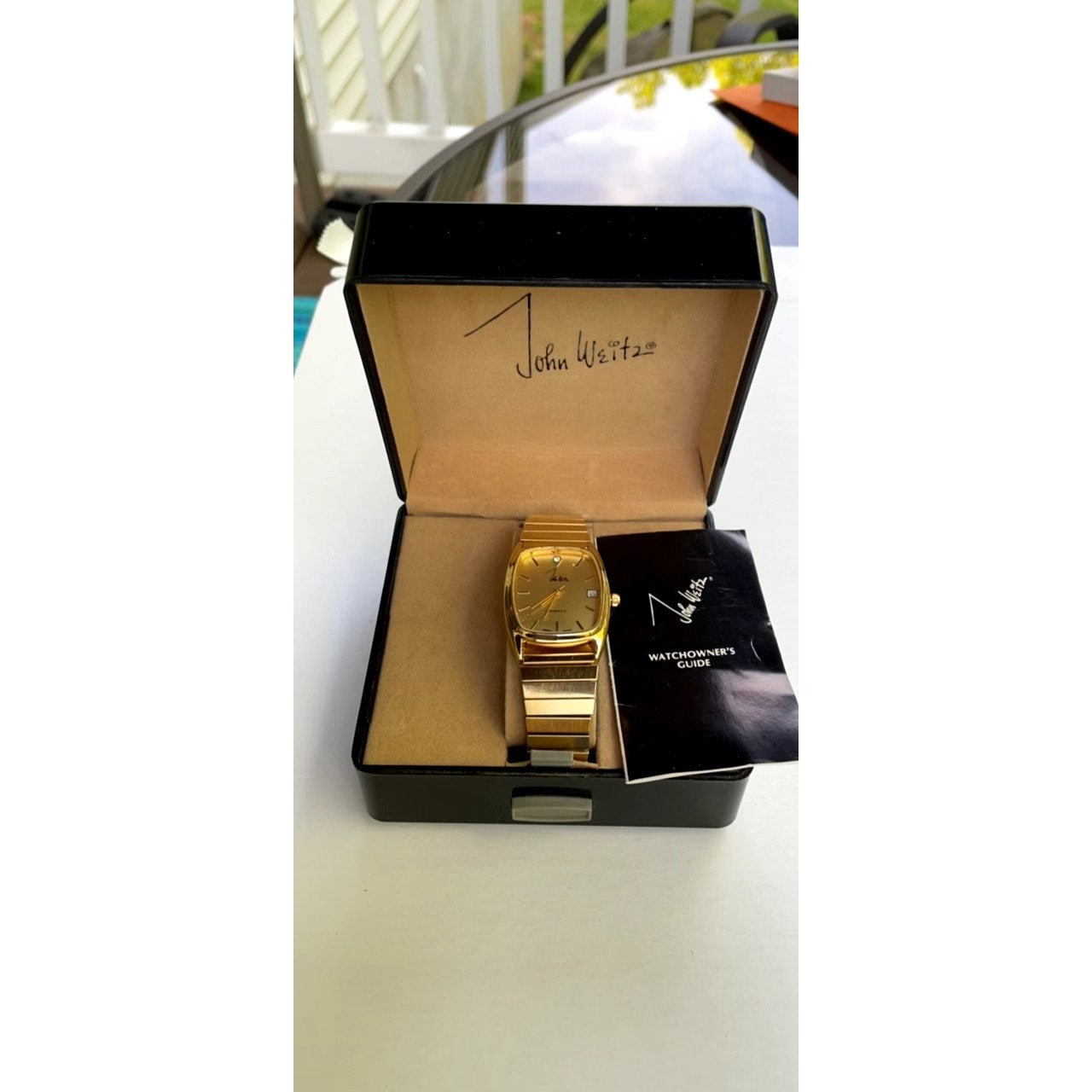 John Weitz Men's Gold Toned Analog Watch, Diamond chip, Calendar Date - in original box