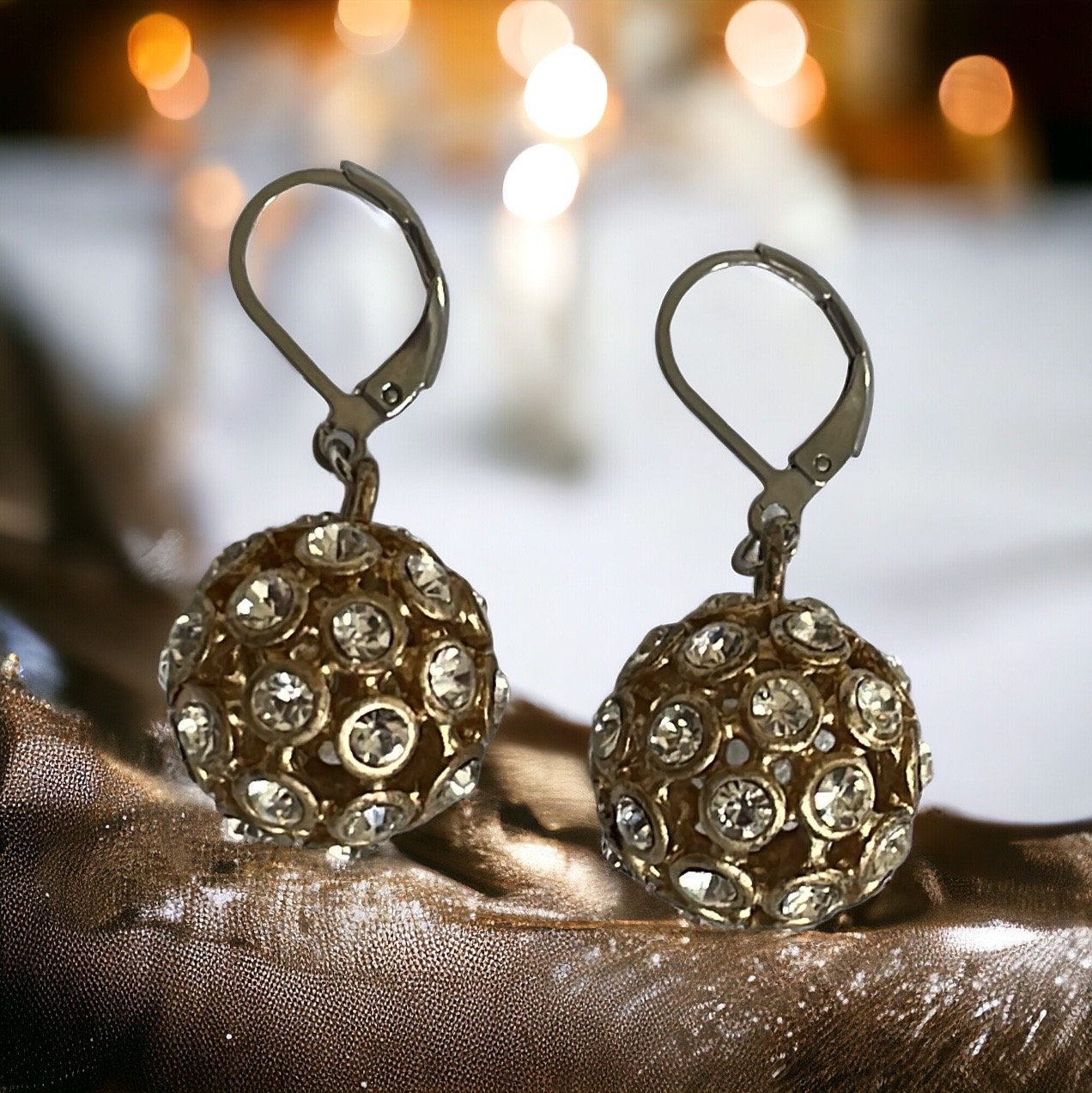Inlaid rhinestone studded gold ball earrings
