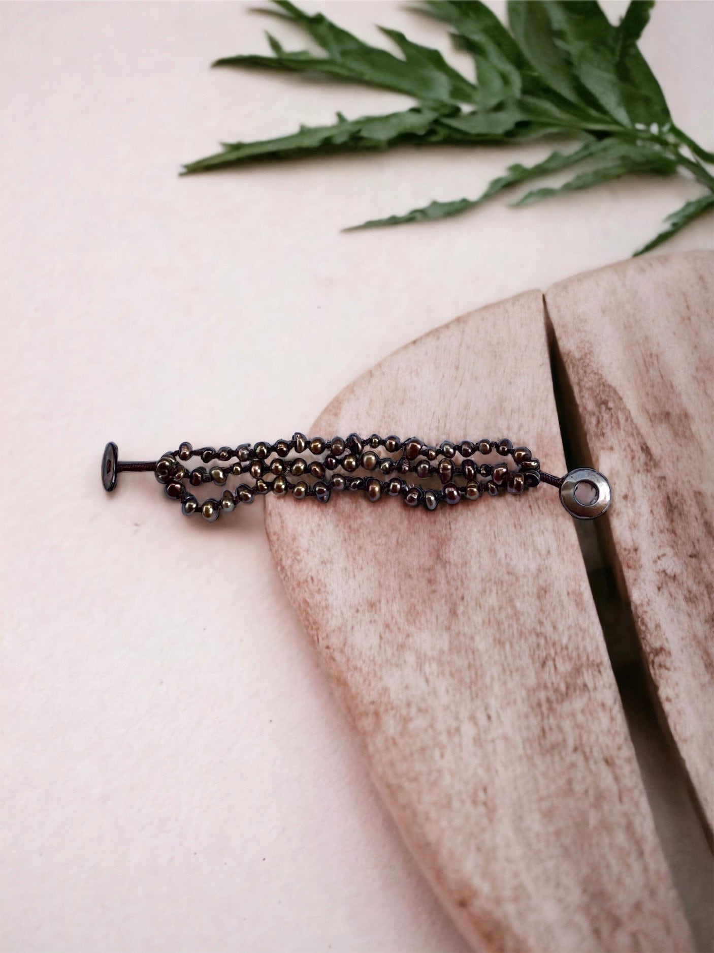 Stunning bronze pearl vintage bracelet - three strands of freshwater pearls