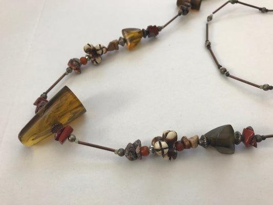Unique mixed materials vintage tribal necklace - with wood and bone beads - and more - tribal, Native American style