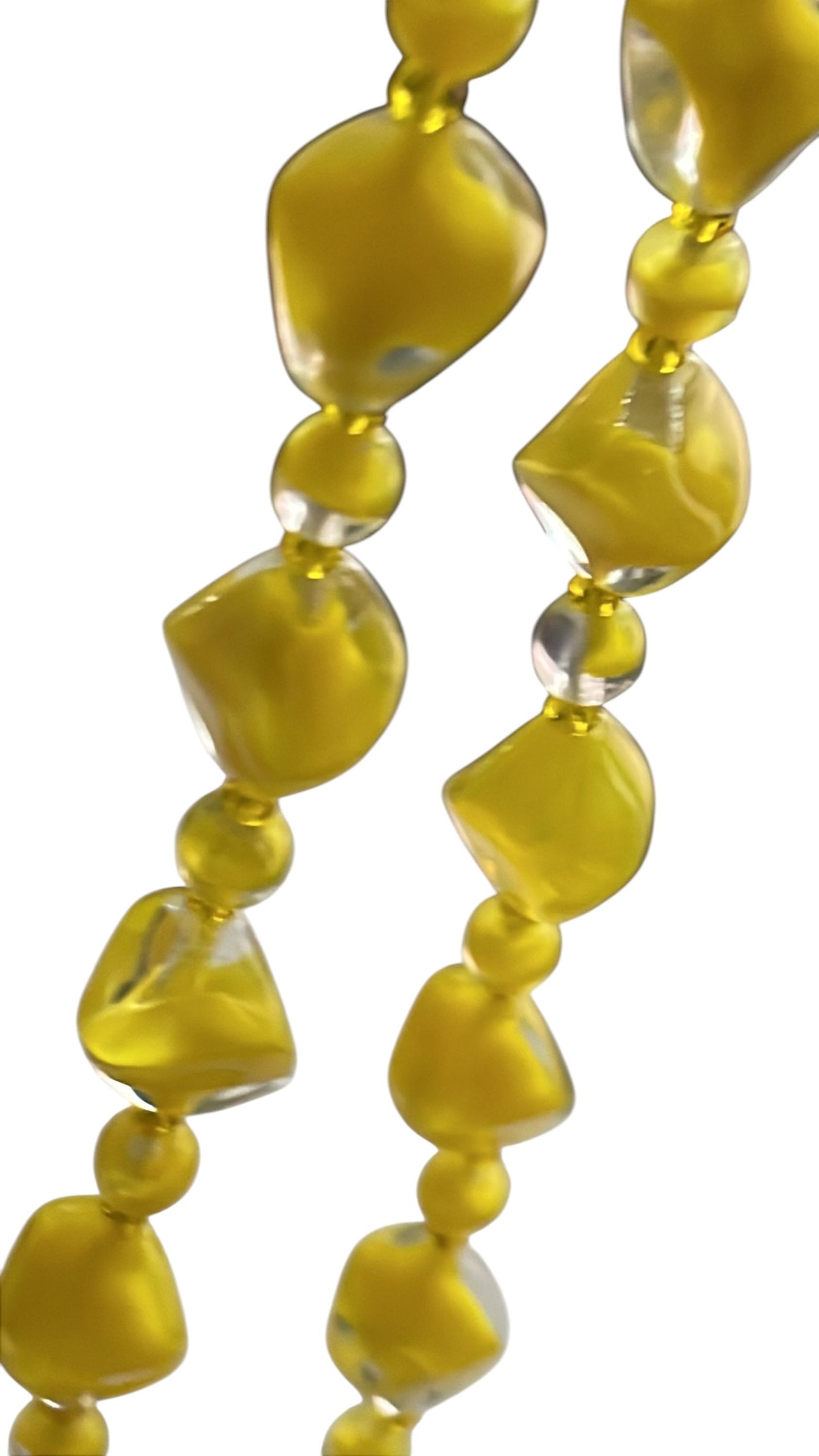 Vintage 1950s Czech Cased Glass Necklace – Bold Yellow & Clear Mid Century Art Glass Statement Beads