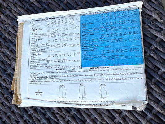 UNCUT Vintage Sewing Pattern from 1980's - McCall's 7076 Misses skirts classic gathered side or front button Waist -Misses Size 20, Waist 34