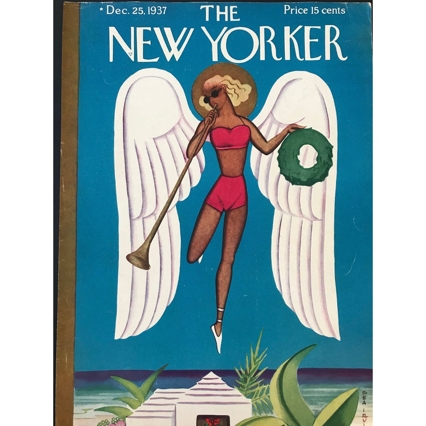 Very RARE  - December 25, 1937 - NEW YORKER Magazine cover only - Christmas angel - by Rea Irvin