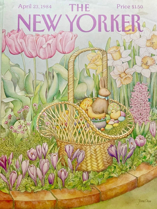 April 23, 1984 - The NEW YORKER Magazine original cover - artist Jenni Oliver - Easter, bunny, basket