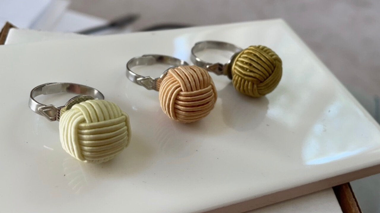 Fun rings made of Satin Chinese ball knots - choose your color - ivory, peach, creamy linen