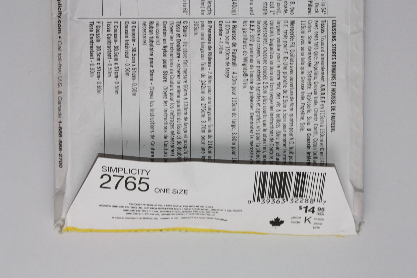 UNCUT Sewing Pattern - Simplicity 2765 Home Decorating Sewing Patterns for Dummies Sewing Pattern - Pillows, Roman Shades and Chair Cover