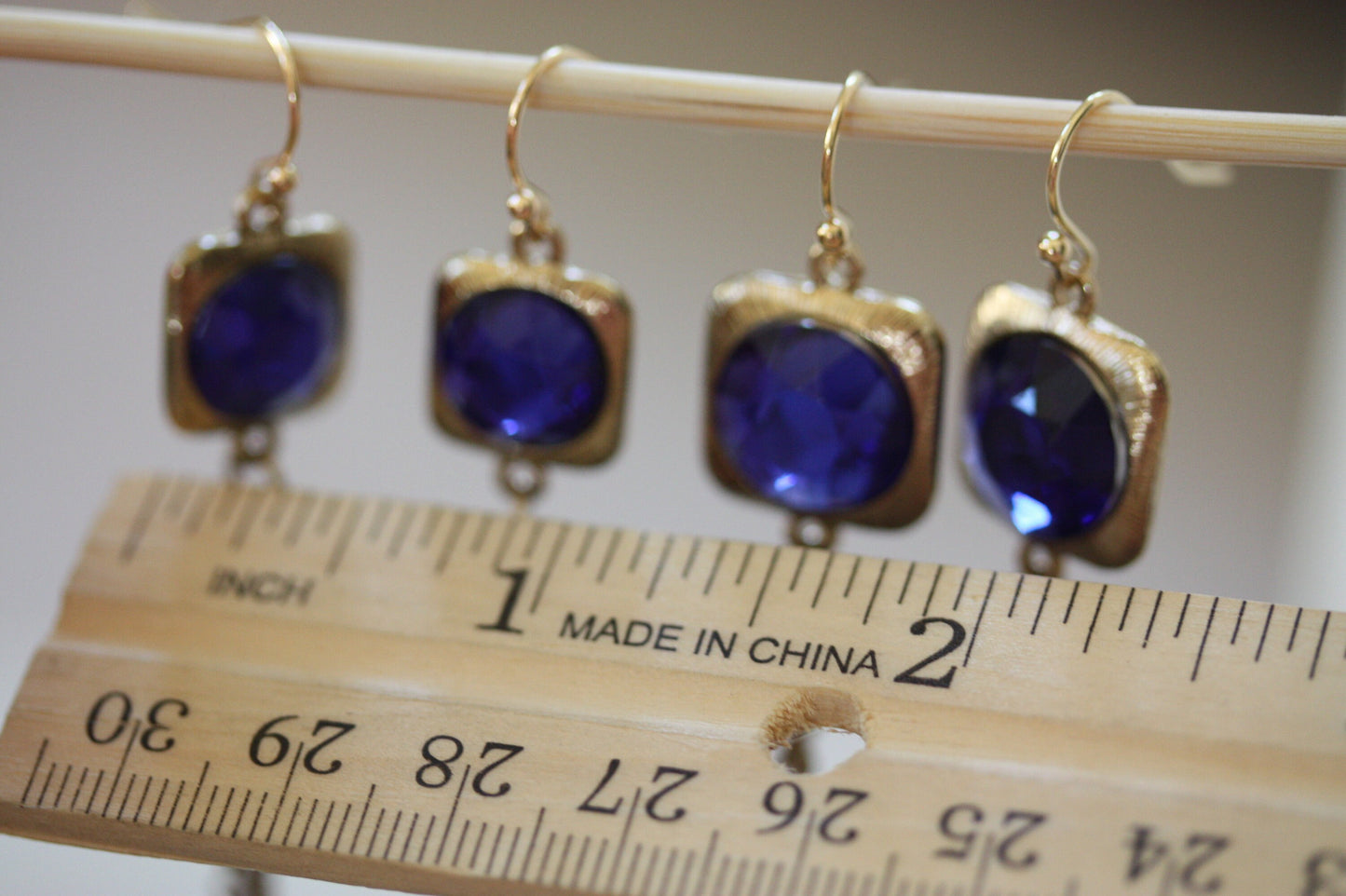 Super long 4-inch royal blue rhinestone and metal tassel dangle earrings