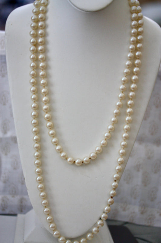 Vintage long double-stranded faux pearl necklace