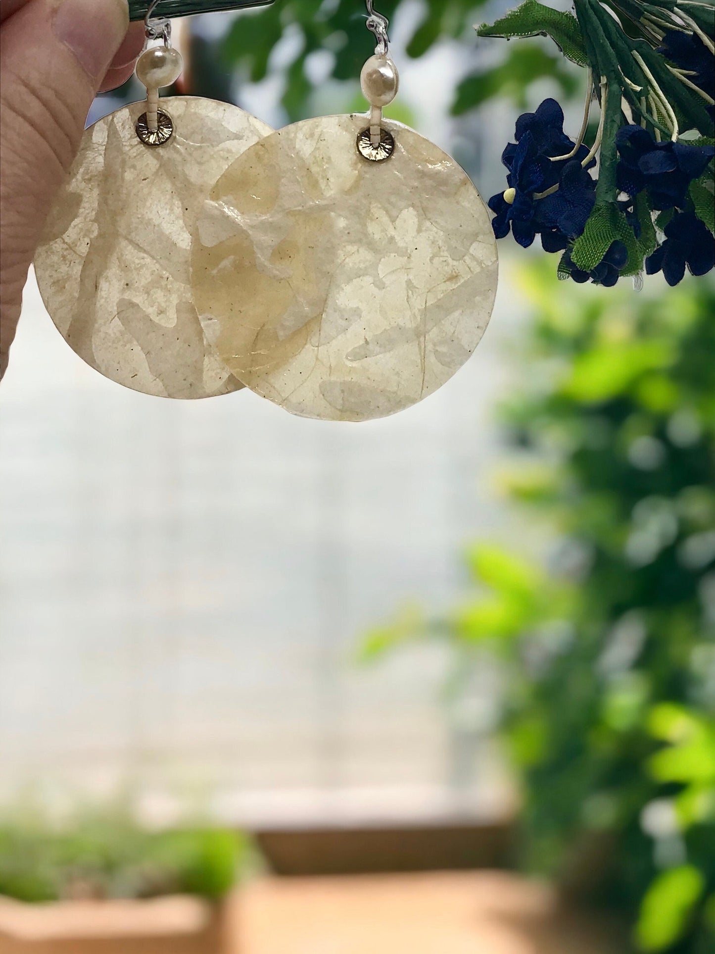 Unique handmade earrings - made of mixed materials - specialty Asian paper, pearls, metal