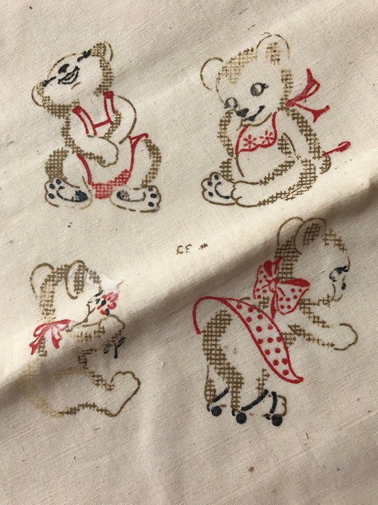 Absolutely charming vintage bear fabric - bears playing/laughing - can be finished as a pillowcase or other project