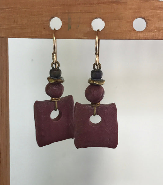 Stunning pottery clay & metal vintage earrings