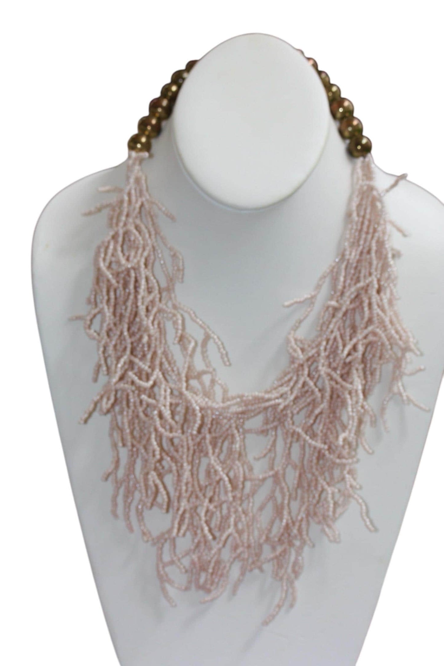 Stunning Cream Color Beaded Fringe Statement Necklace with hundreds of tiny glass seed beads
