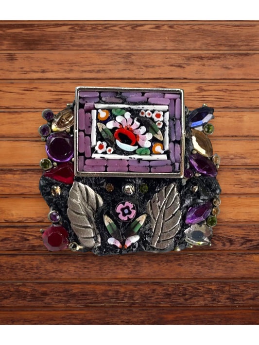 Handmade micro mosaic brooch, pin - one-of-a-kind - made of hand cut Italian glass, millefiori, metal and mixed materials