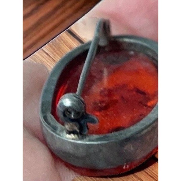 Stunning vintage amber pin in sterling silver