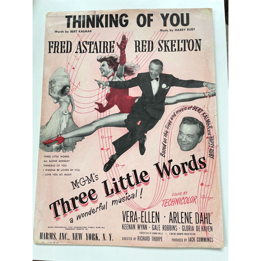 Frameable vintage sheet music - Thinking of You: Fred Astaire, Red Skelton, Three Little Words 1927