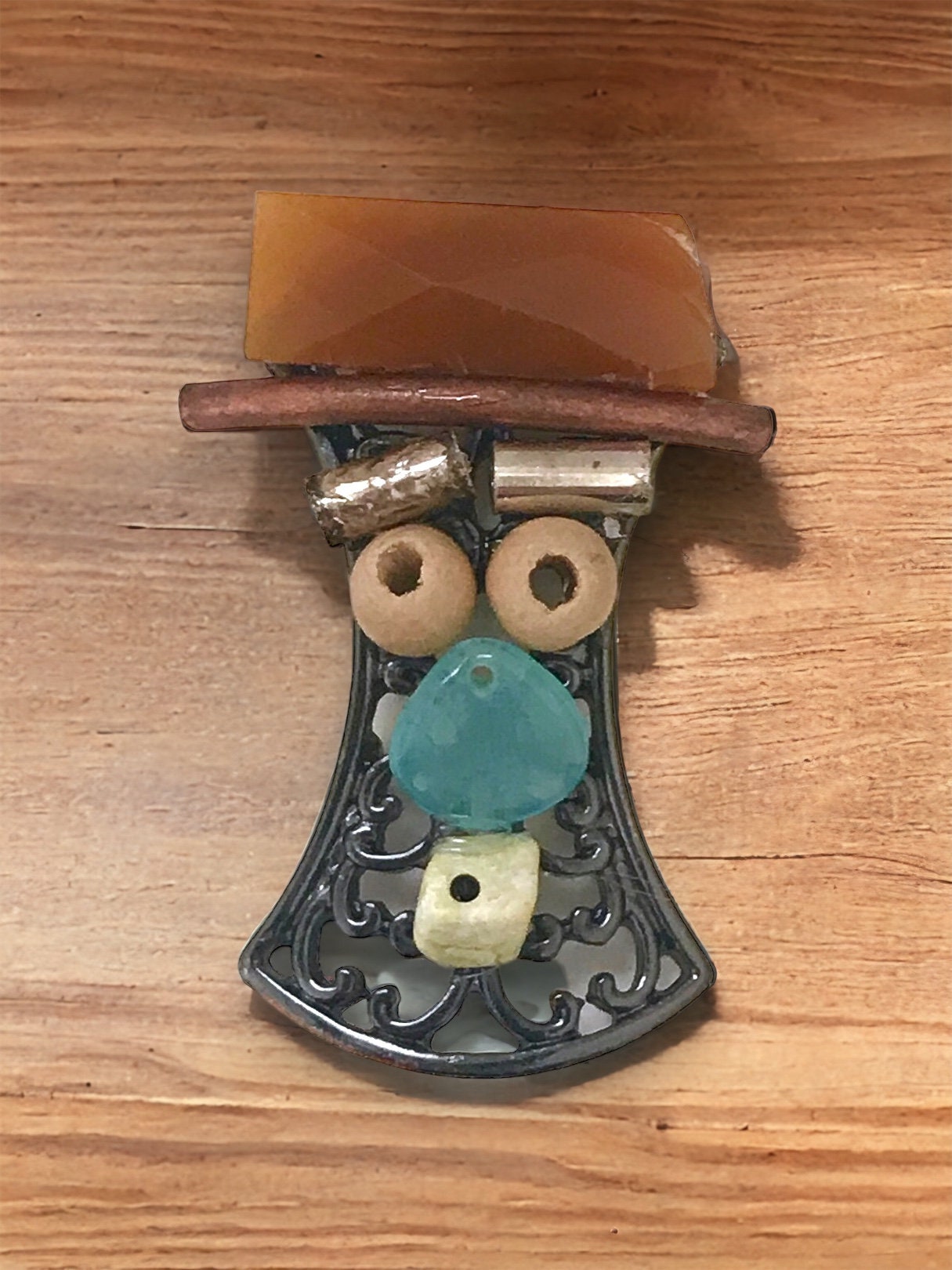 Meet "Inquisitive man" Handmade, one-of-a-kind assemblage art - can be ordered as a necklace, pin or magnet