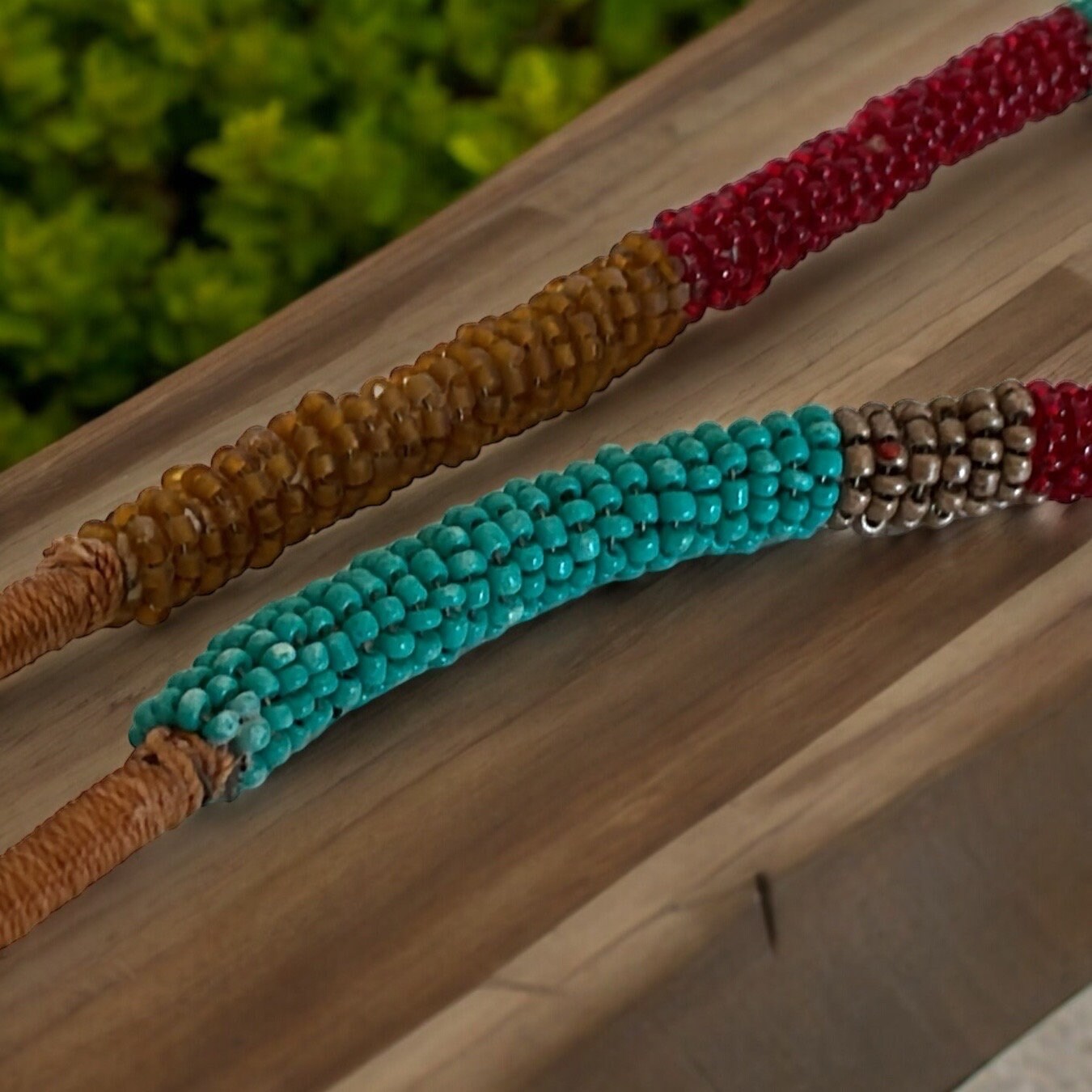 Stunning silk wrapped earth tone beaded long vintage necklace