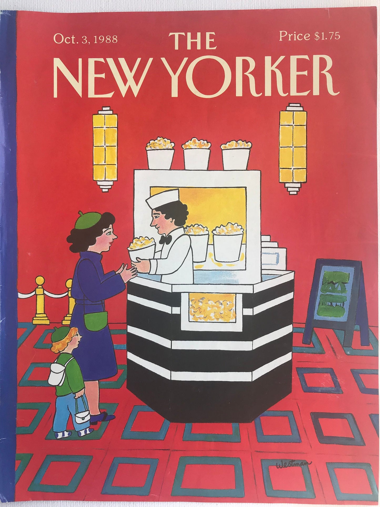 NEW YORKER Magazine cover - October 3, 1988 - movie theater, Good condition -