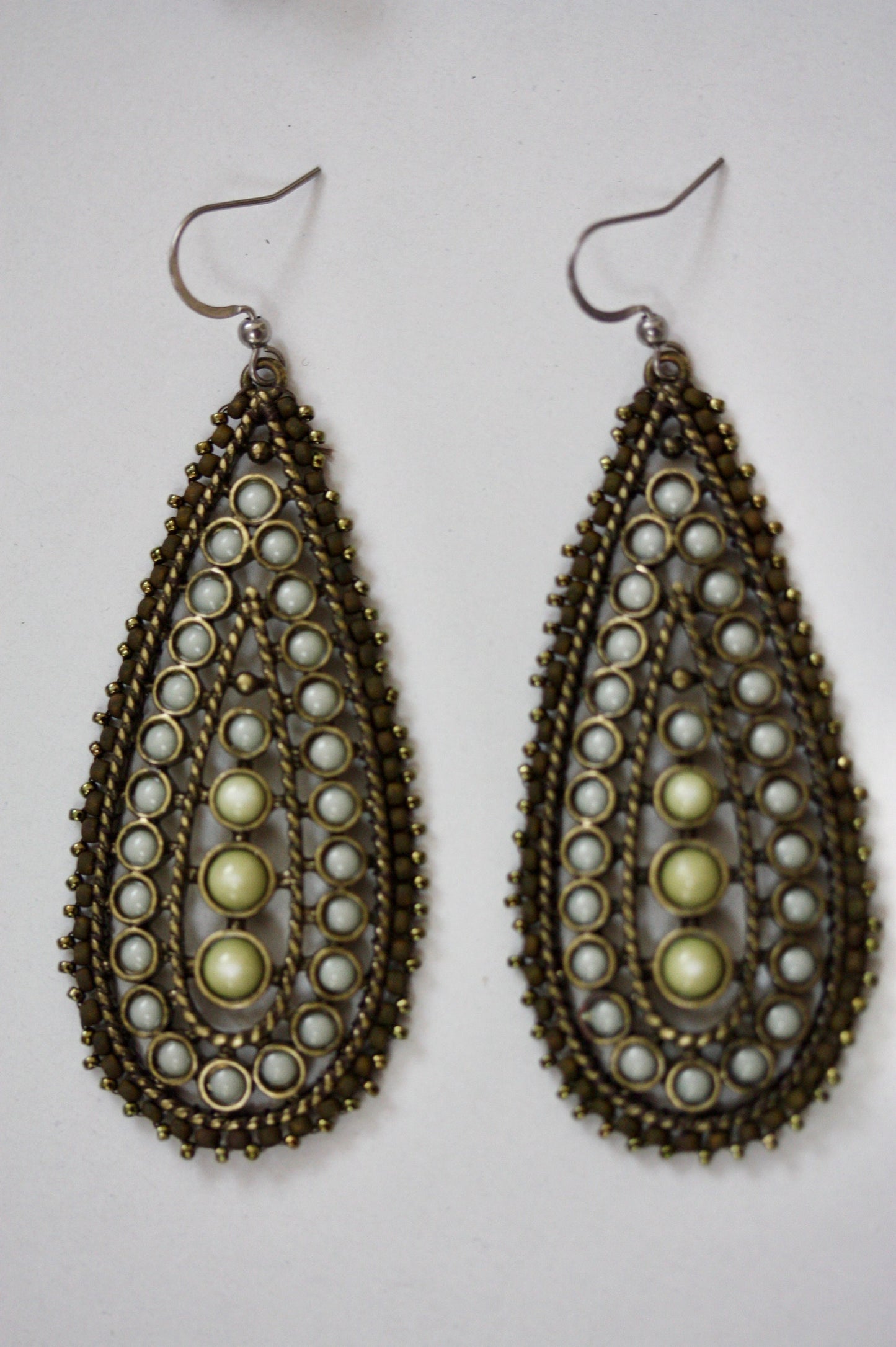 Boho chic timeless drop earrings with handmade beadwork - vintage and new components