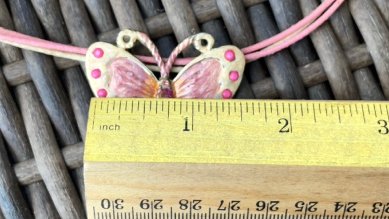 Unique butterfly necklace - pink and cream with pink studs