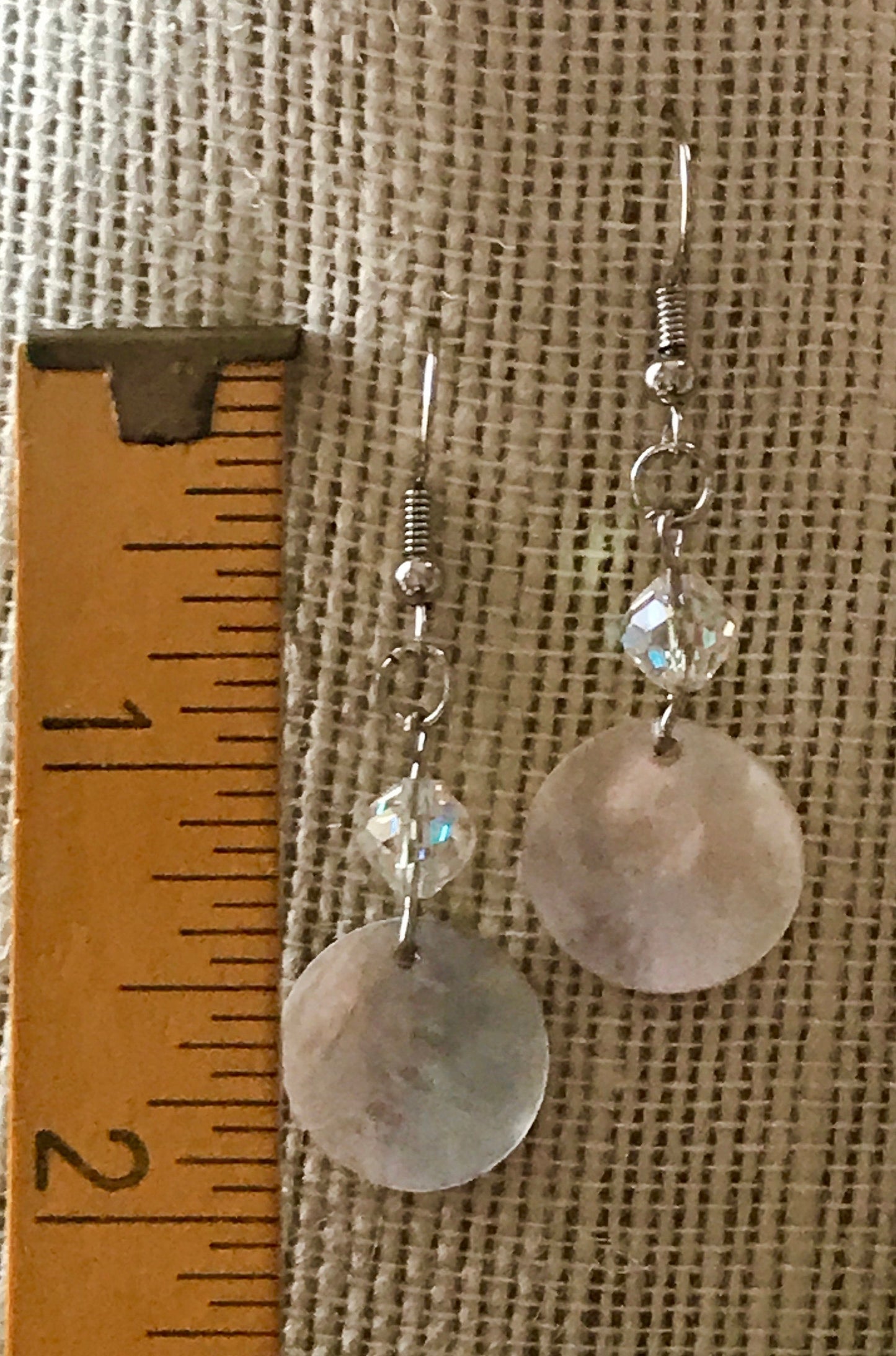 Handmade dangle earrings - mother-of-pearl with vintage crystals