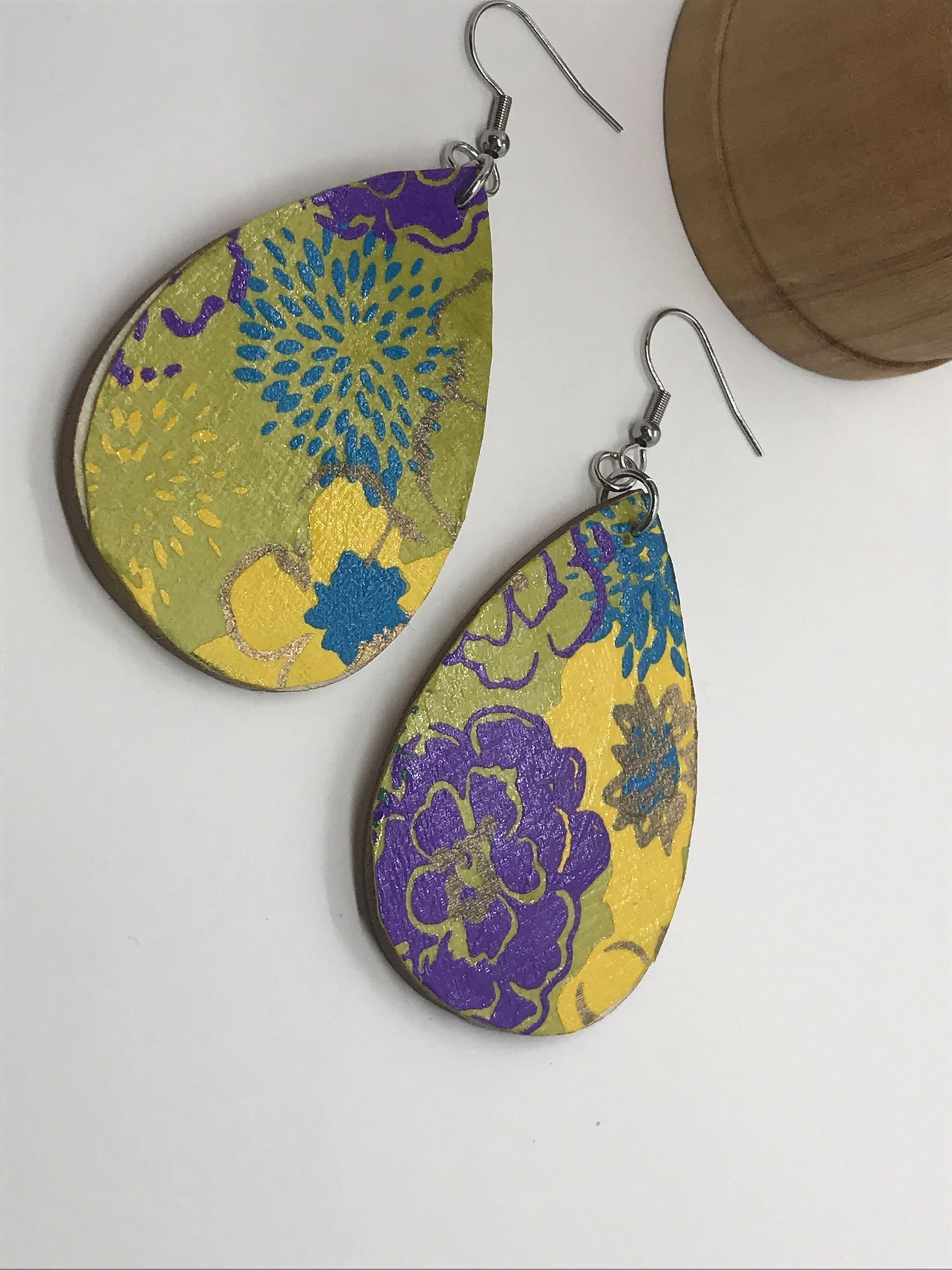 Unique handmade earrings - mixed material - paper, sealant and wood