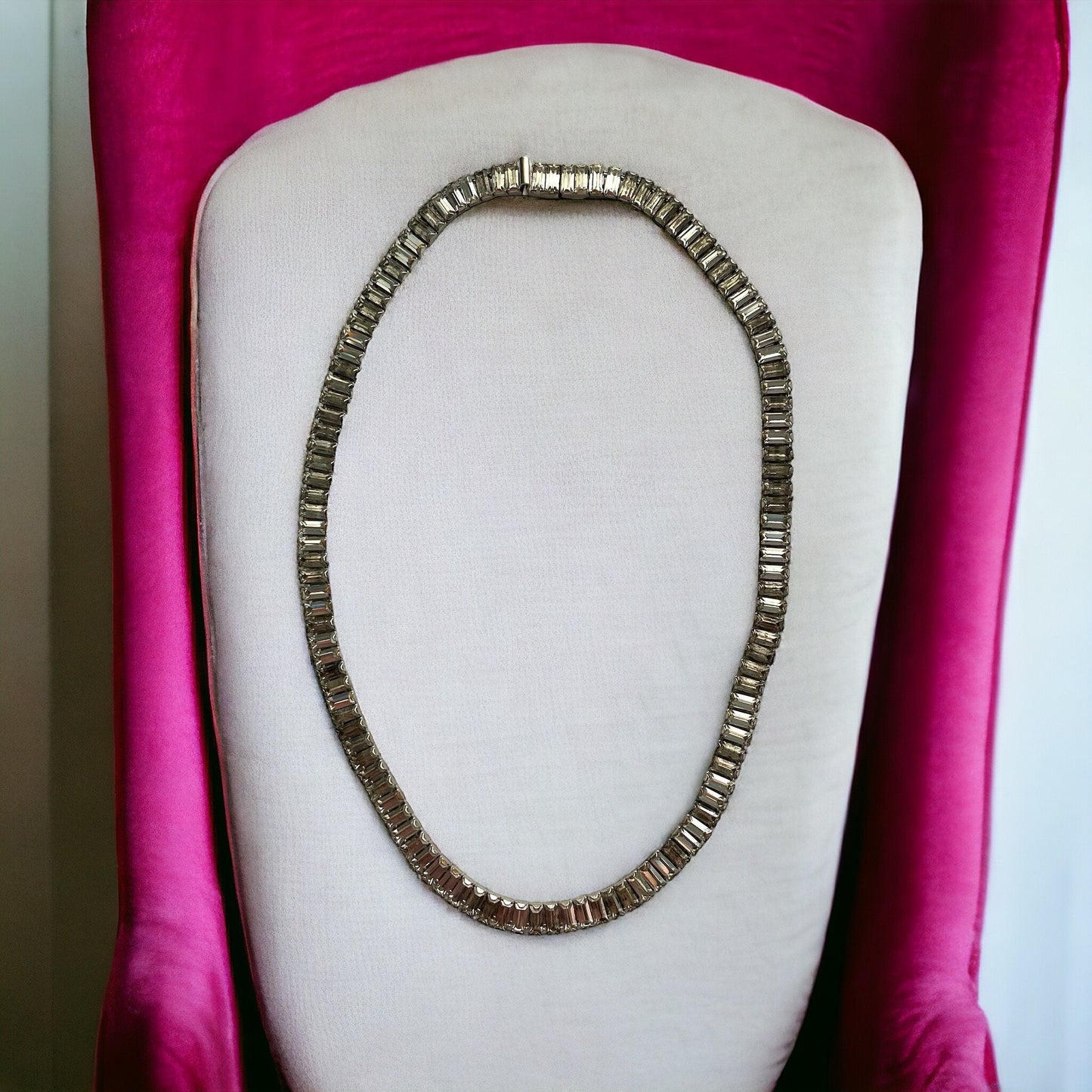 Elegant Vintage Runway Couture style all Crystal baguettes simple single strand necklace