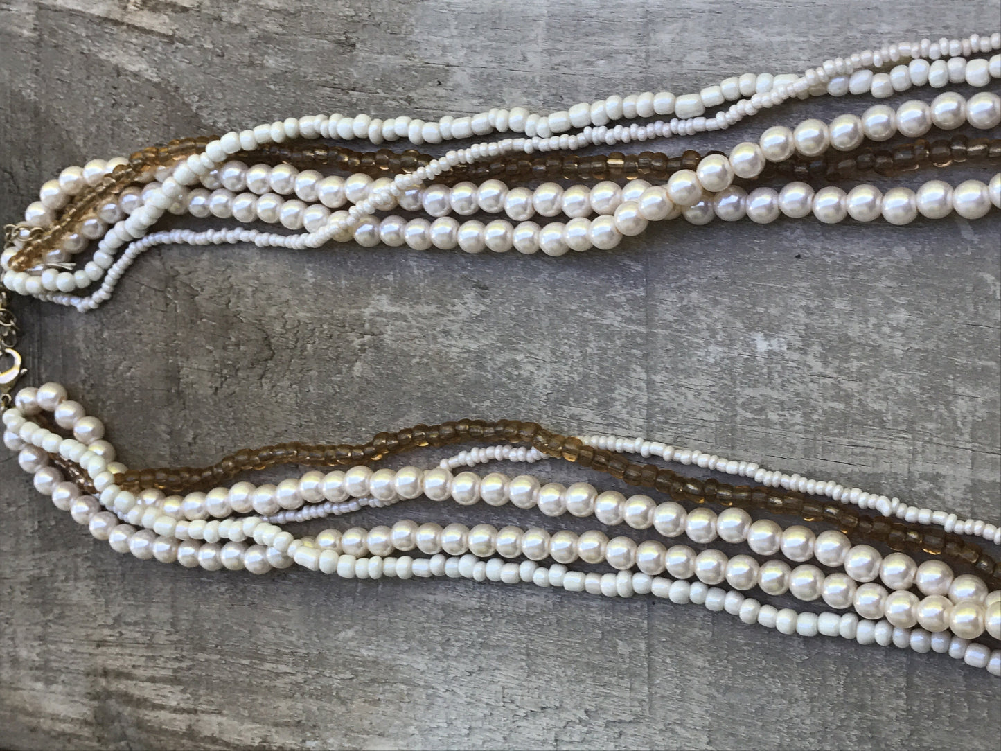 Stunning vintage multi strand necklace - faux pearl and glass