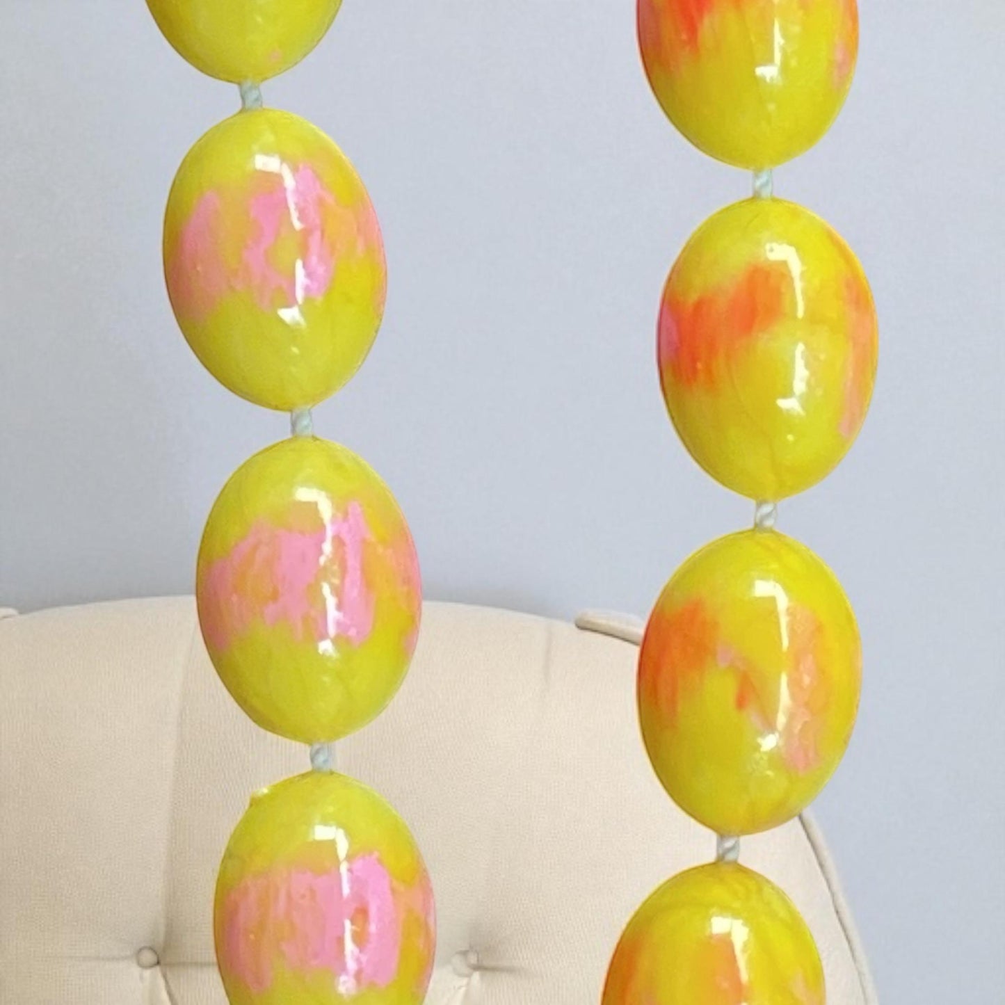 Extra Long Vintage Swirl Necklace Yellow Pink Plastic Fun Retro Statement Jewelry - can be worn doubled