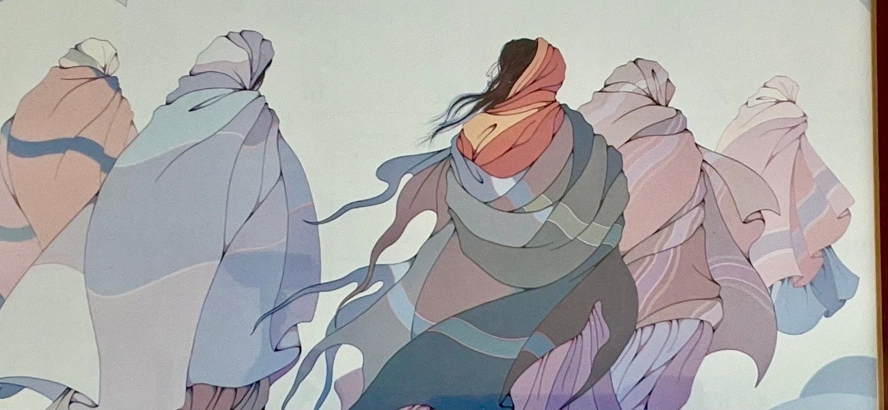 Stunning framed and matted vintage print by the late artist Diane O'Leary titled The Long Journey - Native American Multimedia artist