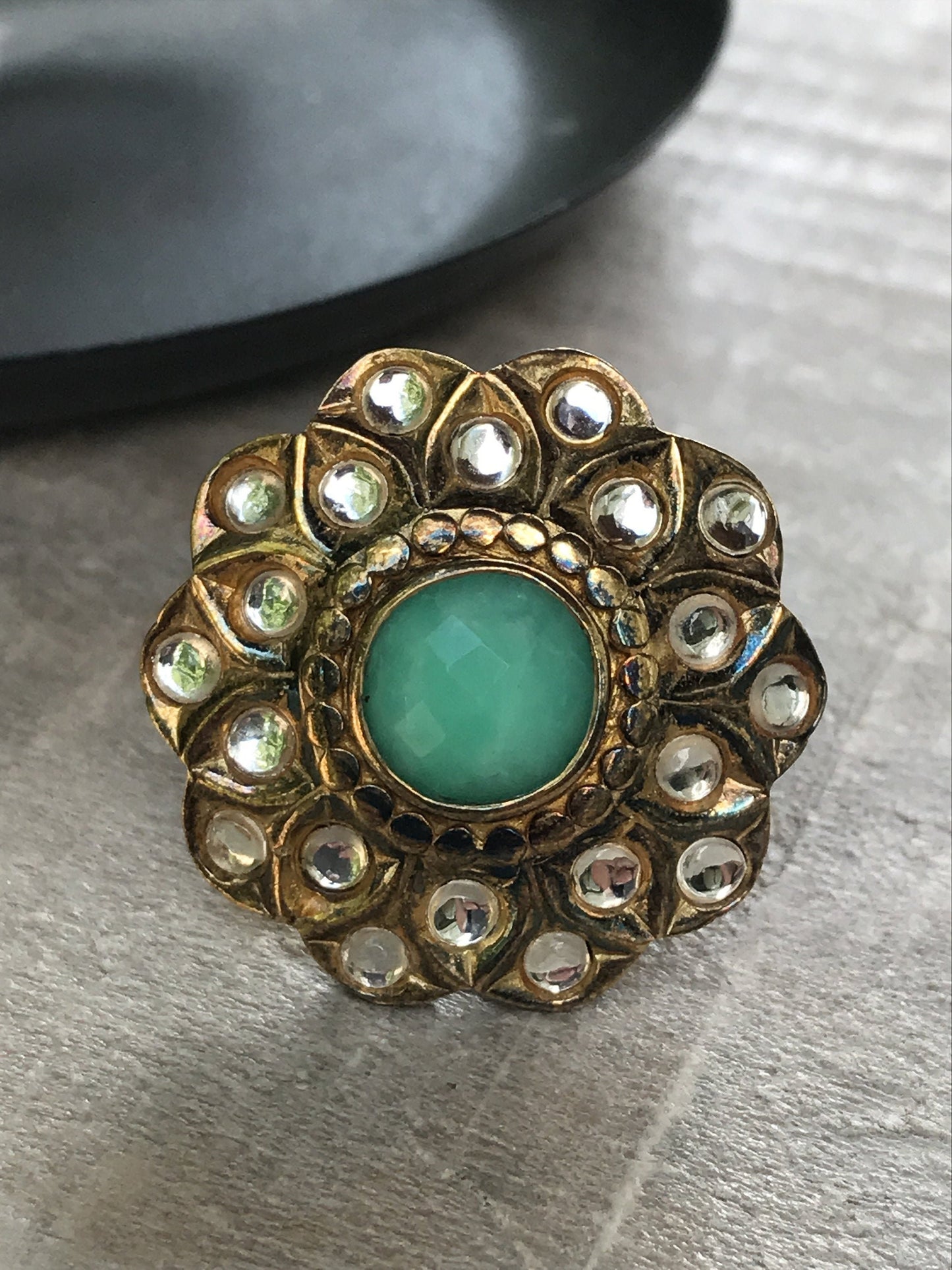 Stunning and unique vintage costume ring with rhinestones