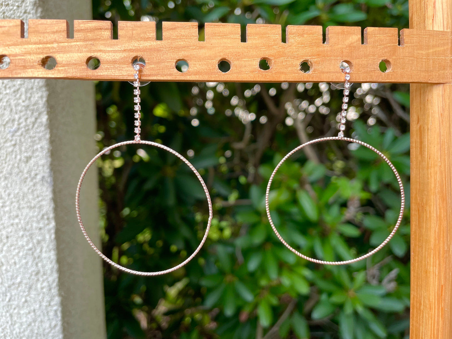 Simple elegant vintage hoop dangle earrings with tiny rhinestones