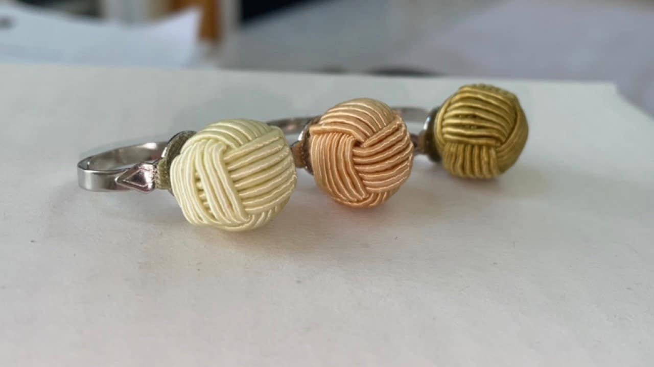 Fun rings made of Satin Chinese ball knots - choose your color - ivory, peach, creamy linen